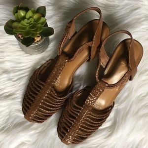 Woven T-Strap wedges